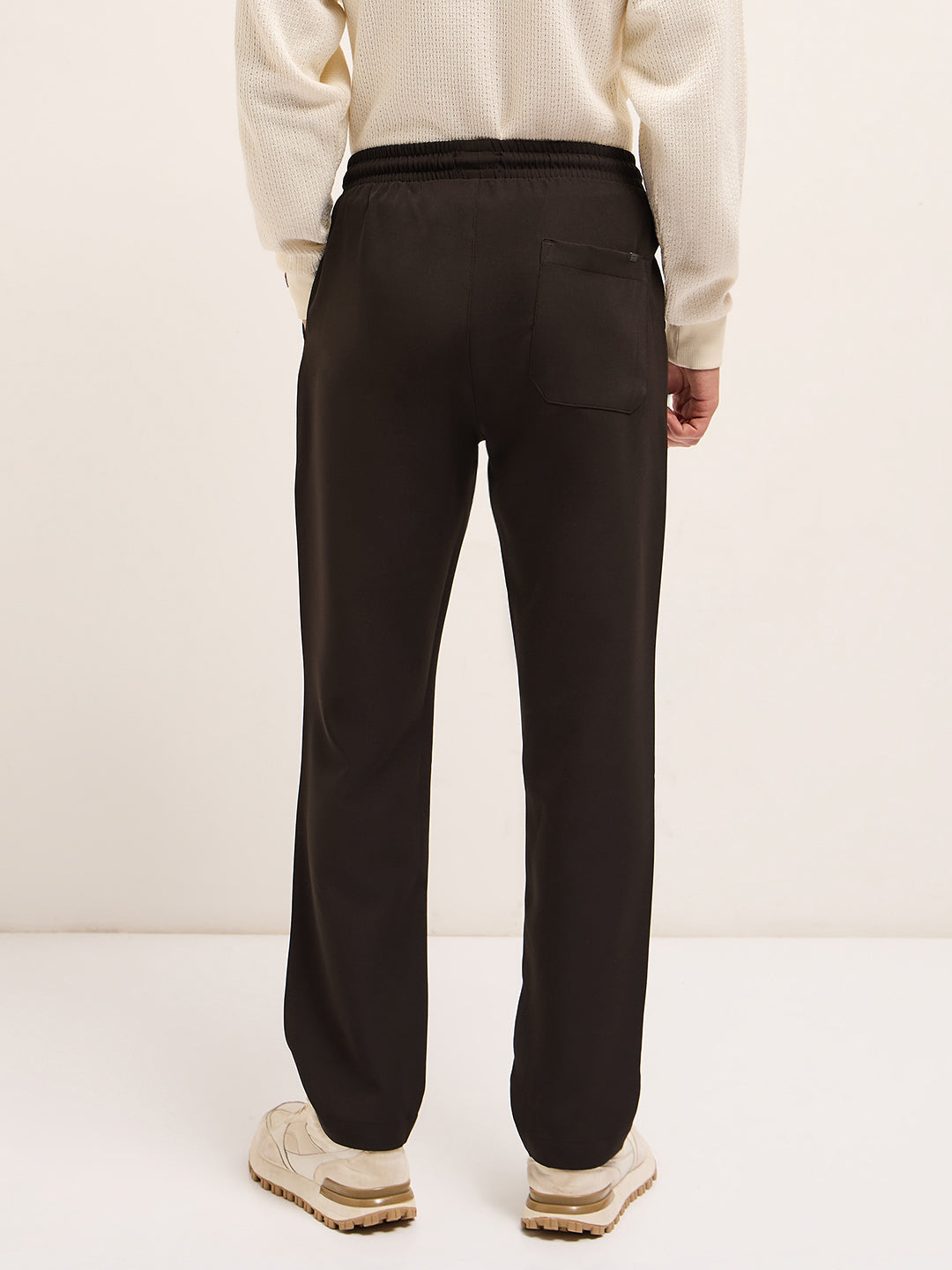 Men Brown Classic Korean-Inspired Elastic Waist Casual Trouser