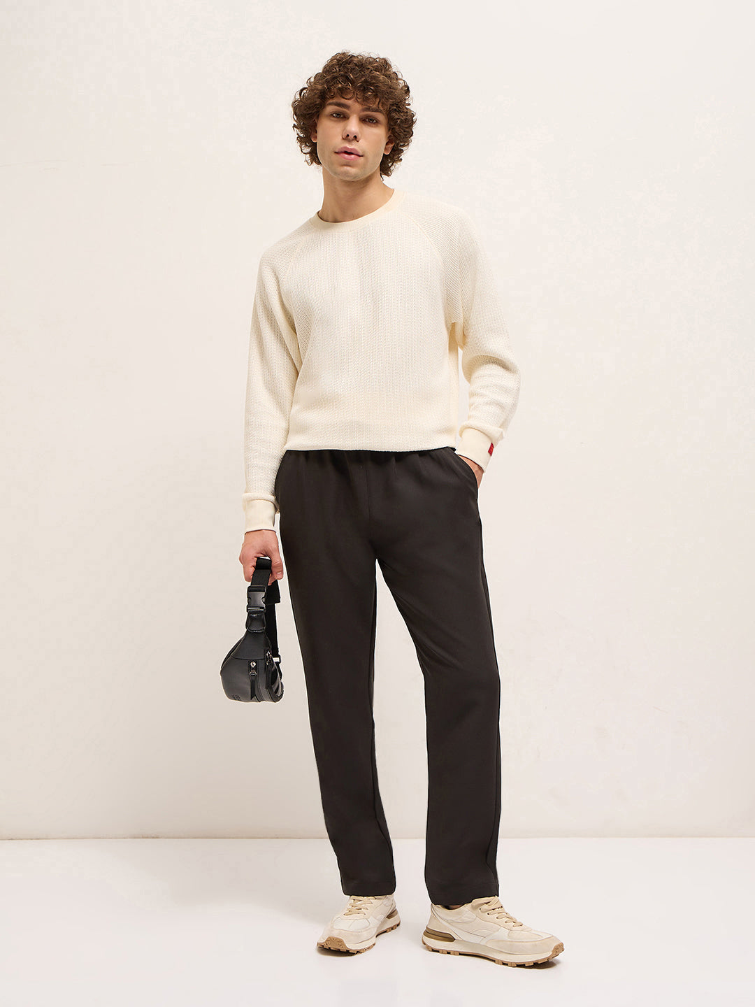 Men Brown Classic Korean-Inspired Elastic Waist Casual Trouser