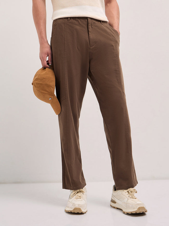 Men Brown Solid Baggy Fit Casual Trouser