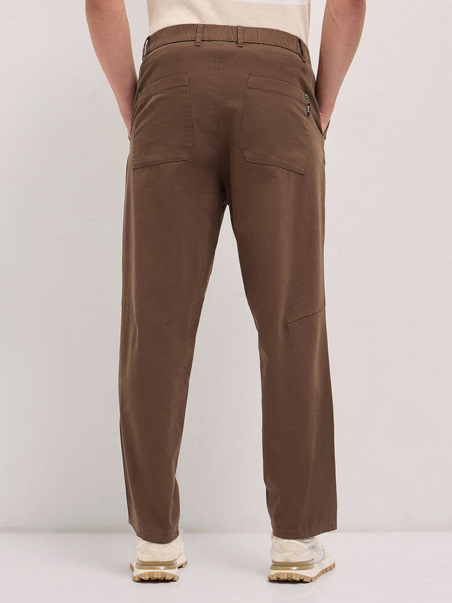 Men Brown Solid Baggy Fit Casual Trouser