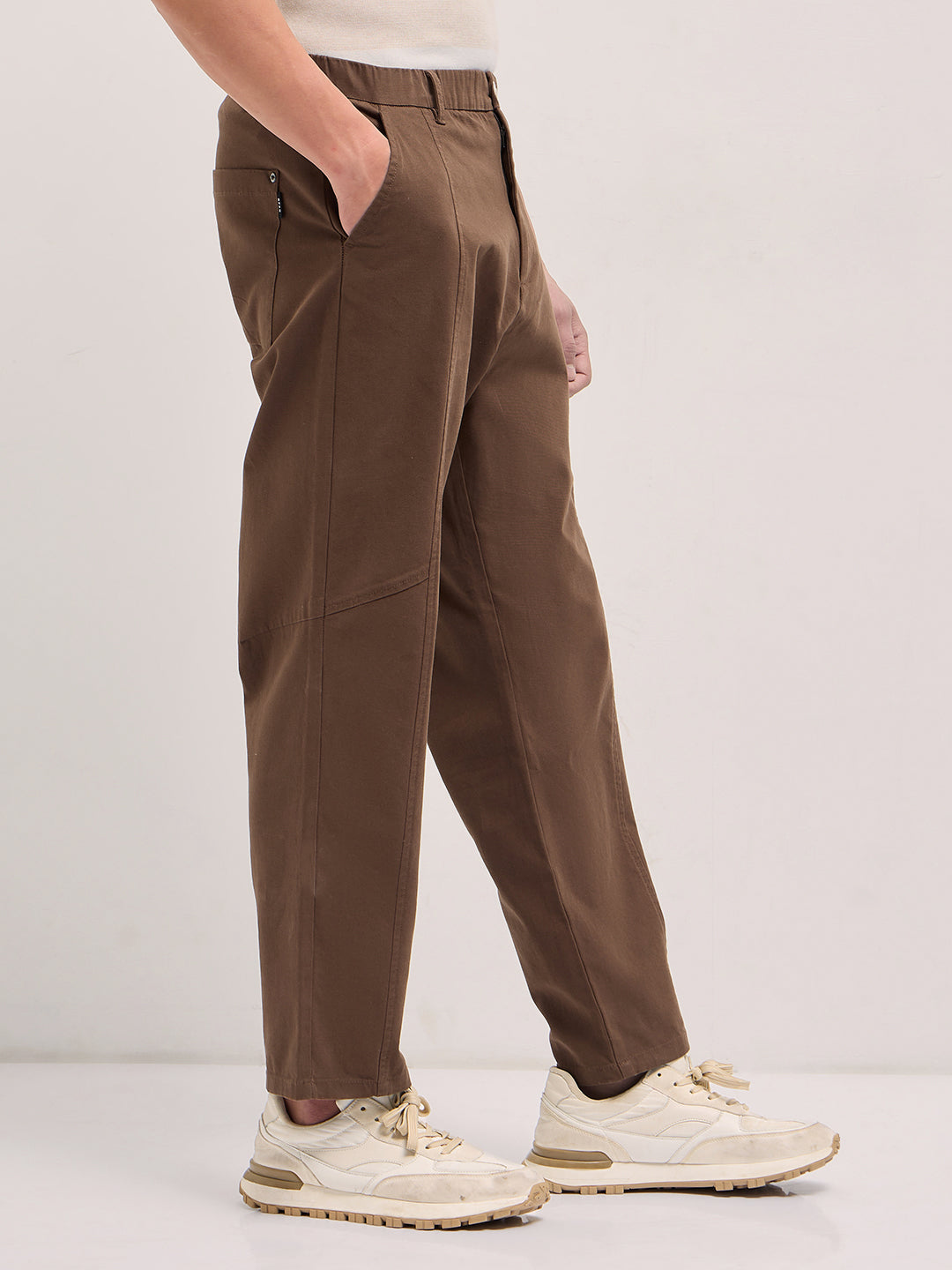 Men Brown Solid Baggy Fit Casual Trouser