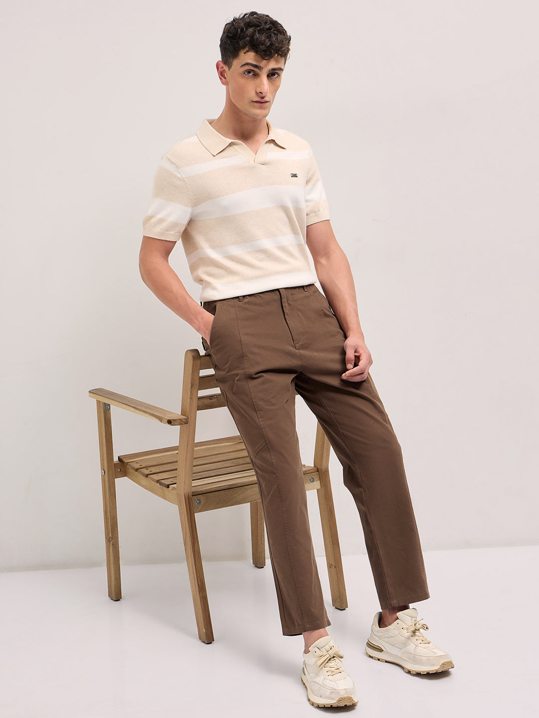 Men Brown Solid Baggy Fit Casual Trouser