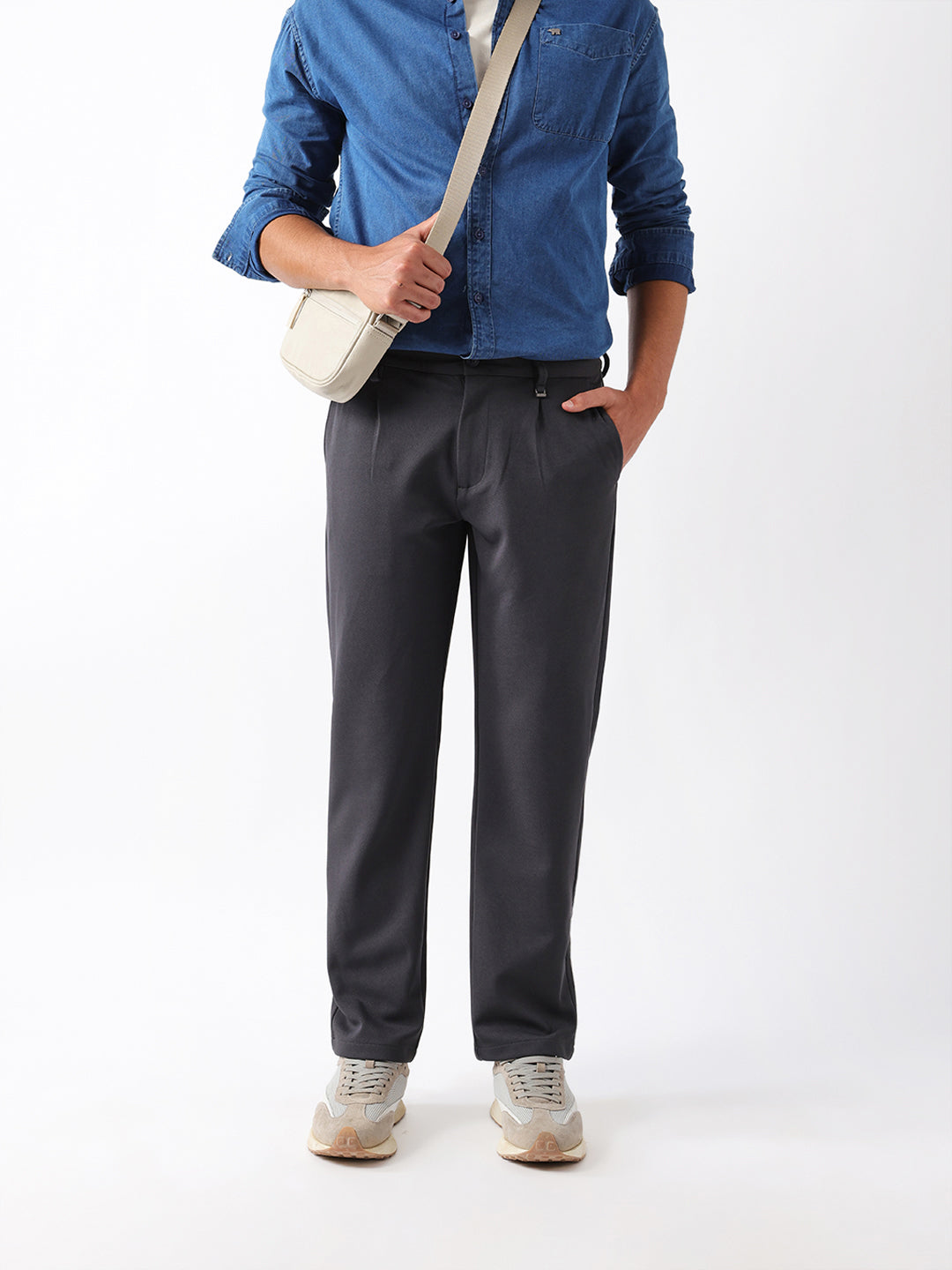 Men Grey Solid Trouser