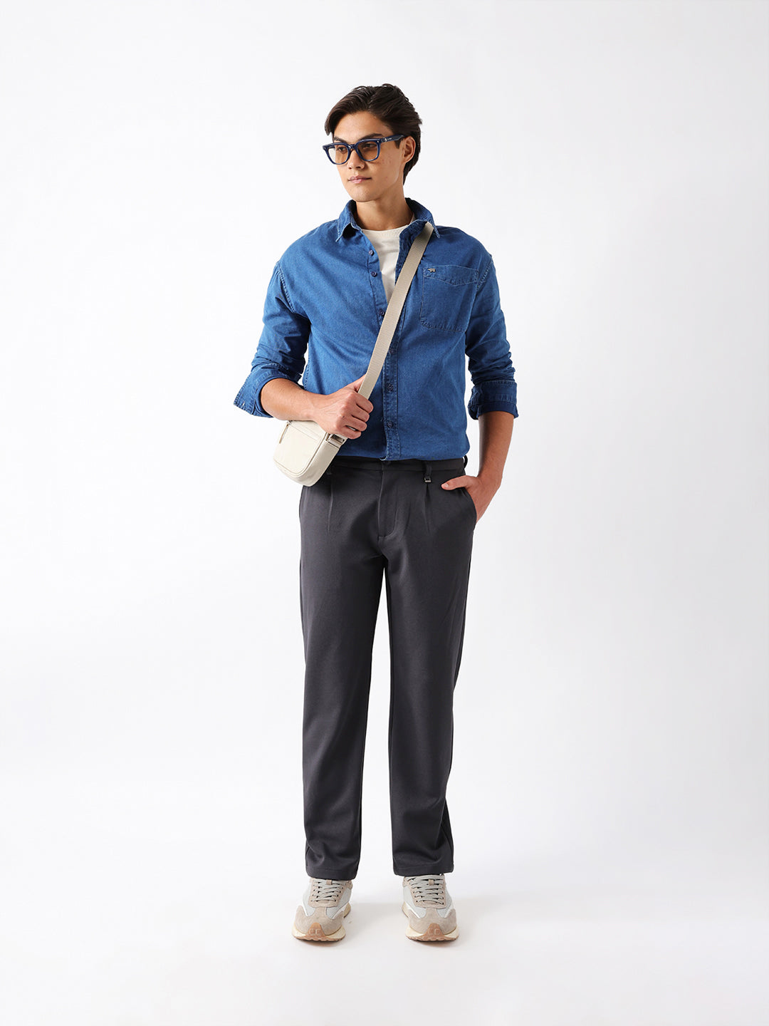 Men Grey Solid Trouser