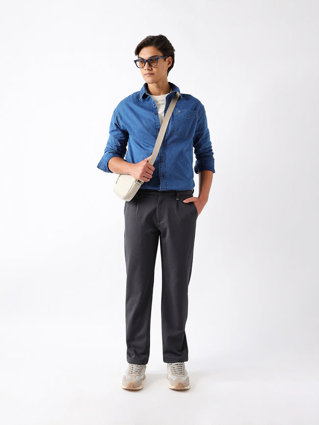 Men Grey Solid Trouser