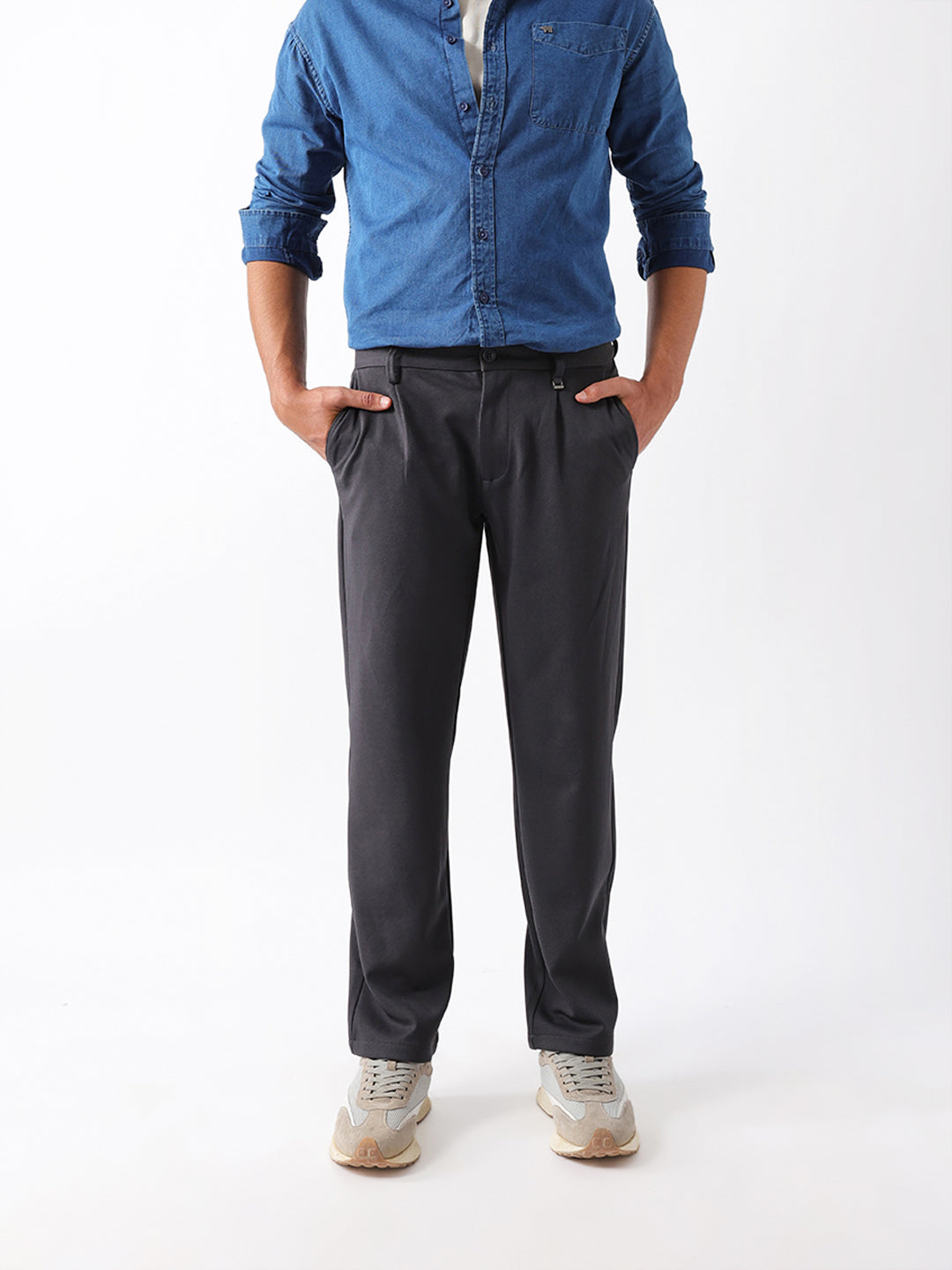 Men Grey Solid Trouser