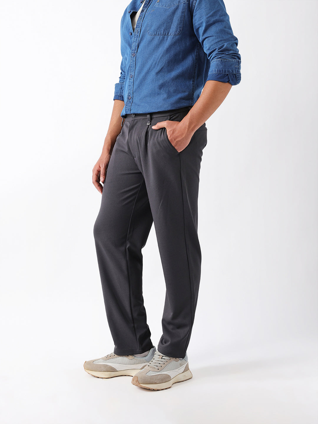 Men Grey Solid Trouser