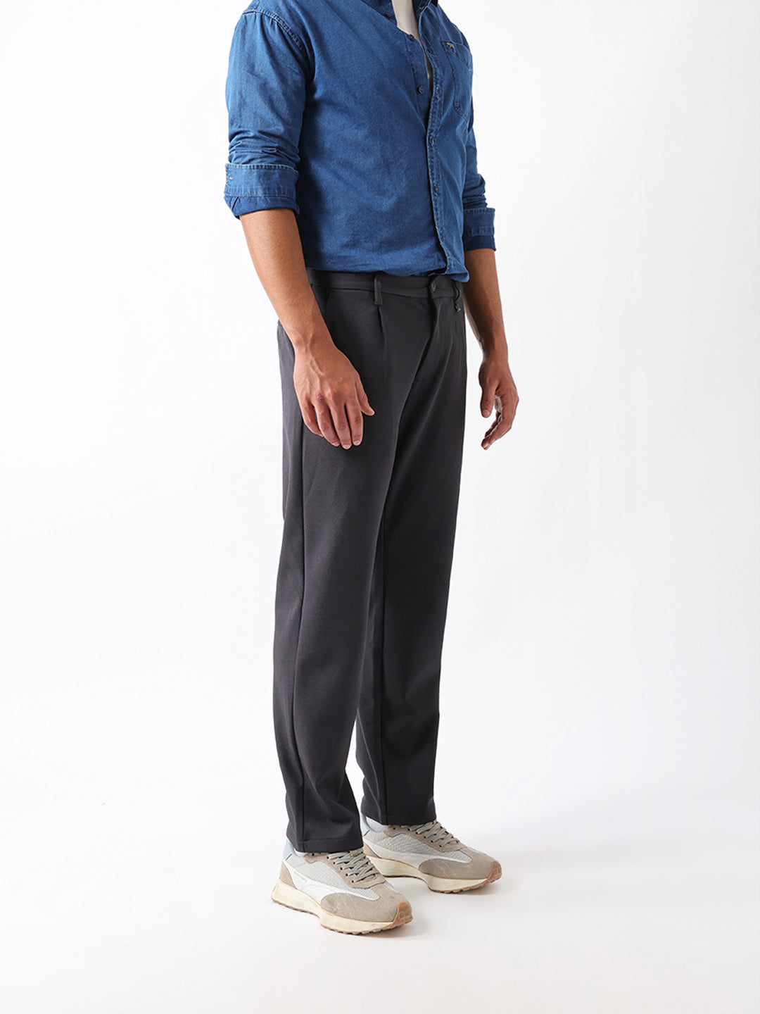 Men Grey Solid Trouser