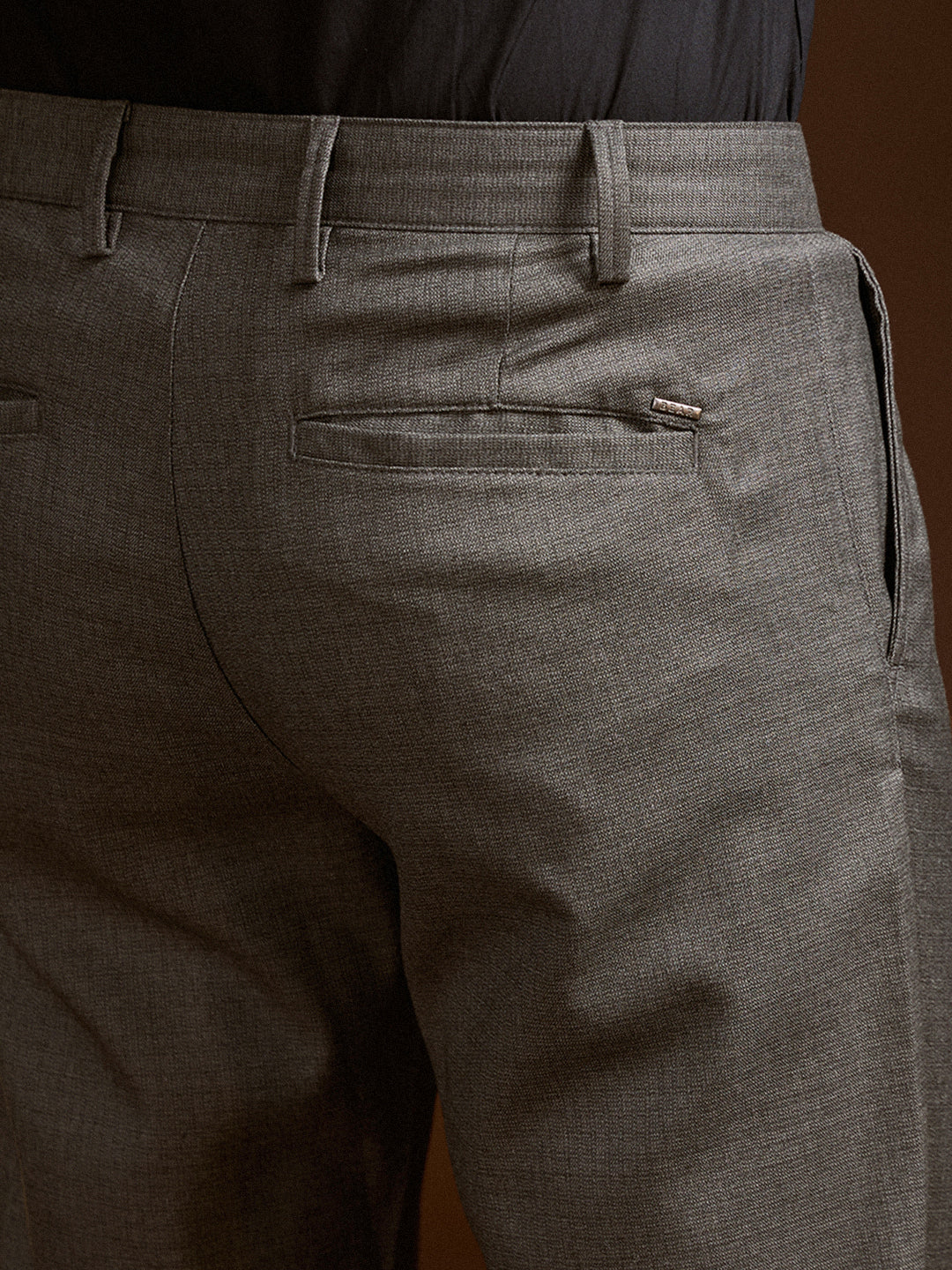 Men Dark Grey Solid Regular Fit Formal Trouser