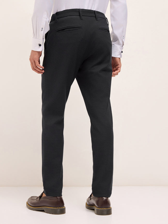 Men Blue Self Design Formal Trouser