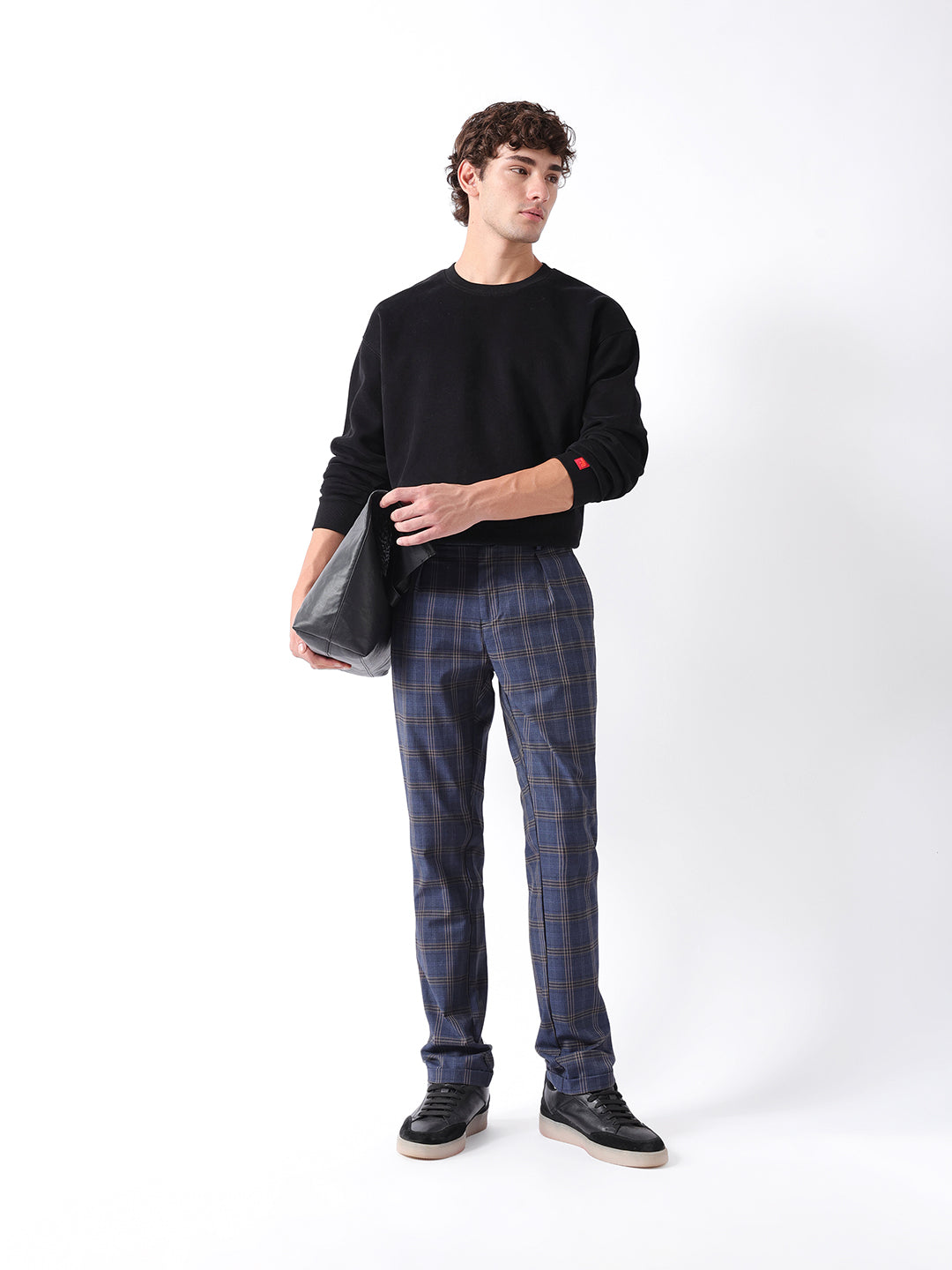 Men Blue Checked Formal Trouser