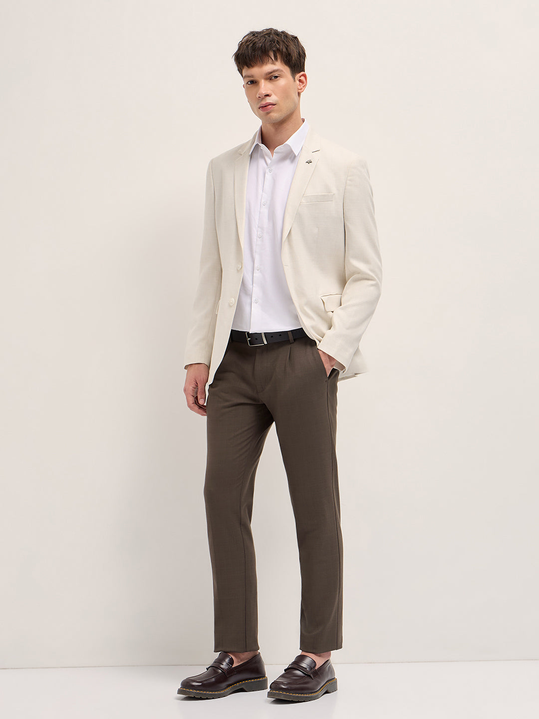Men Brown Woven Checked Regular Fit Formal Trousers