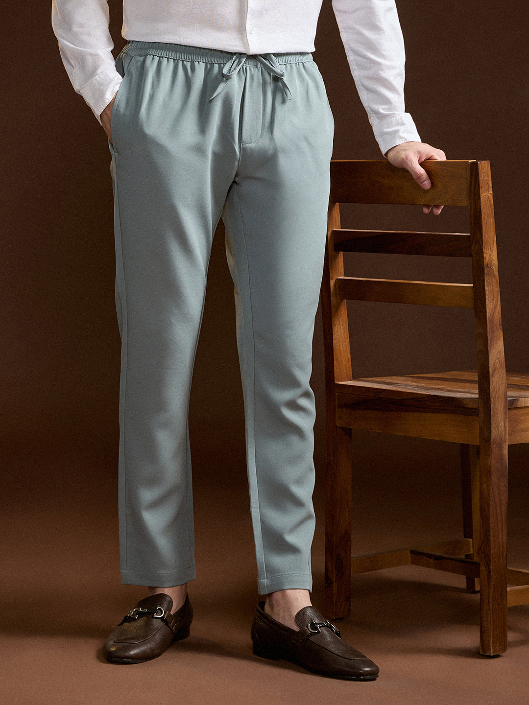 Men Light Green Slim Fit Formal Trouser