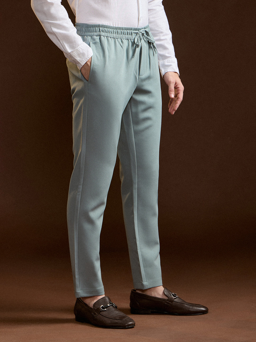 Men Light Green Slim Fit Formal Trouser