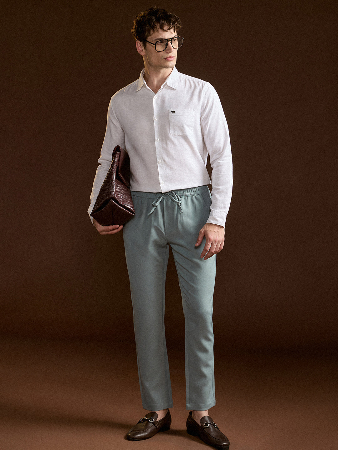 Men Light Green Slim Fit Formal Trouser