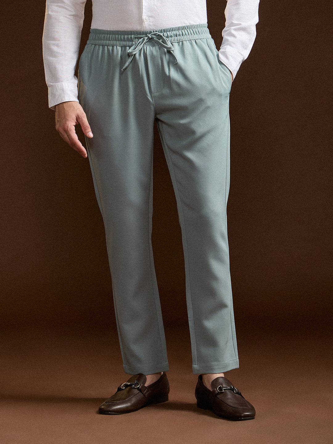 Men Light Green Slim Fit Formal Trouser