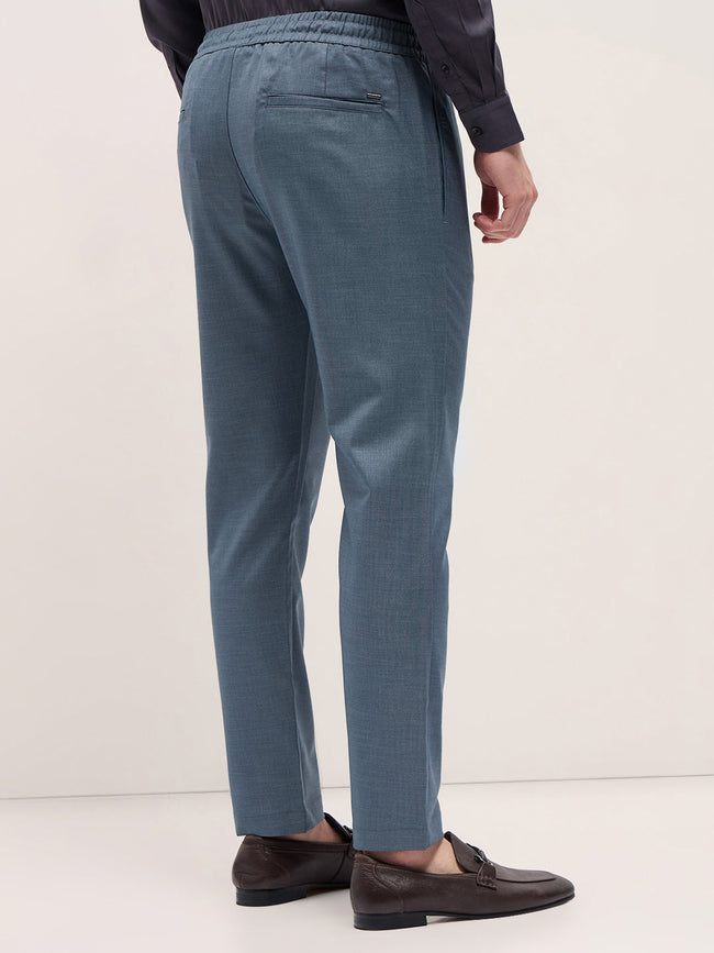 Men Steel Blue Slim Fit Formal Trouser
