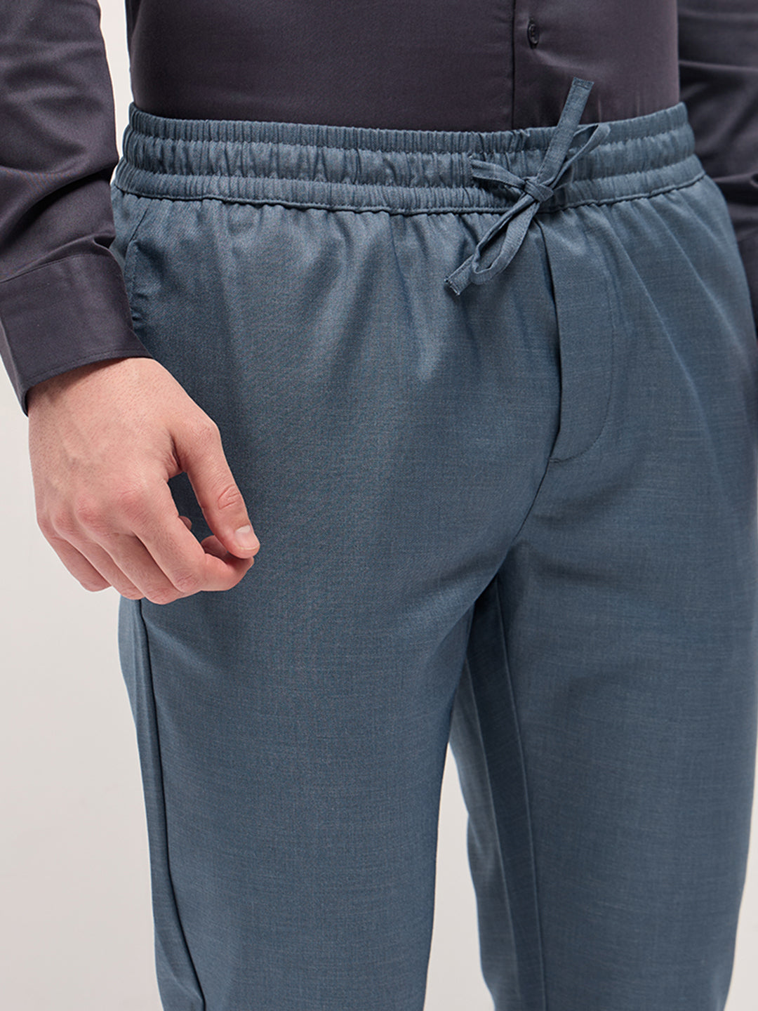 Men Steel Blue Slim Fit Formal Trouser