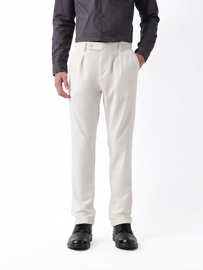 Men Cream Solid Formal Trouser