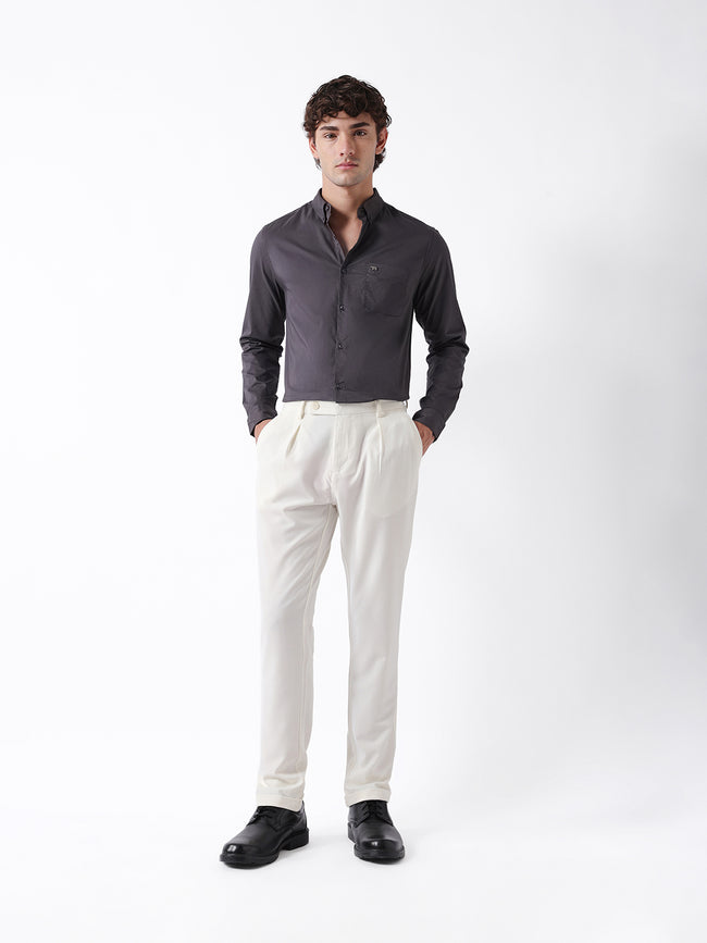 Men Cream Solid Formal Trouser