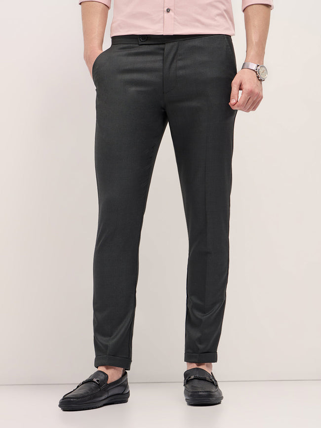 Men Charcoal Grey Slim Fit Formal Trouser