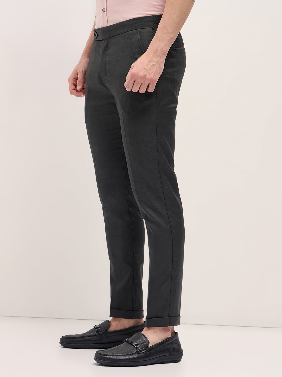 Men Charcoal Grey Slim Fit Formal Trouser