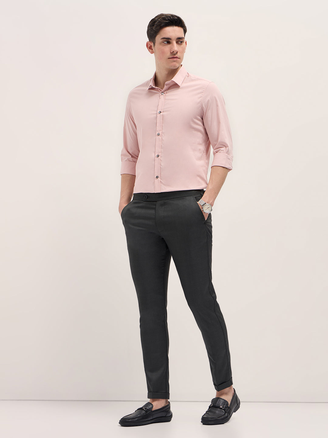 Men Charcoal Grey Slim Fit Formal Trouser