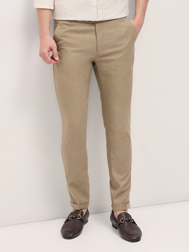 Men Beige Slim Fit Formal Trouser