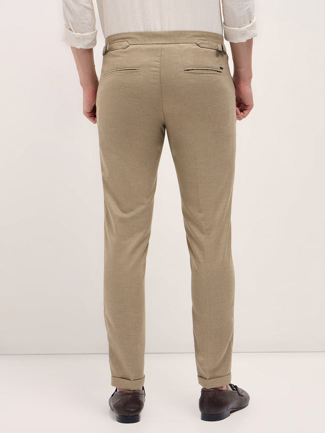 Men Beige Slim Fit Formal Trouser
