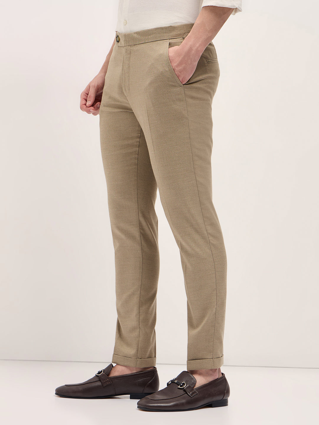 Men Beige Slim Fit Formal Trouser