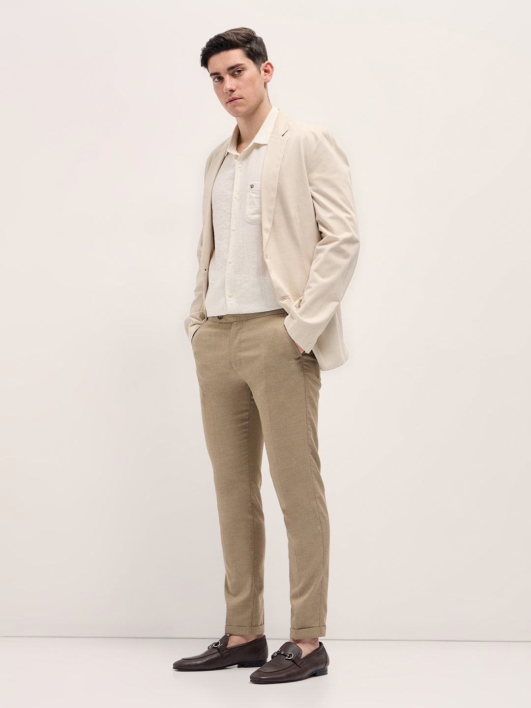 Men Beige Slim Fit Formal Trouser