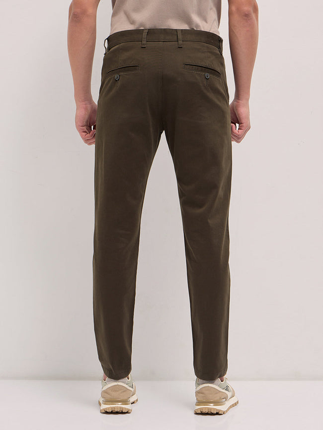 Men Olive Solid Slim Fit Casual Chino Trouser