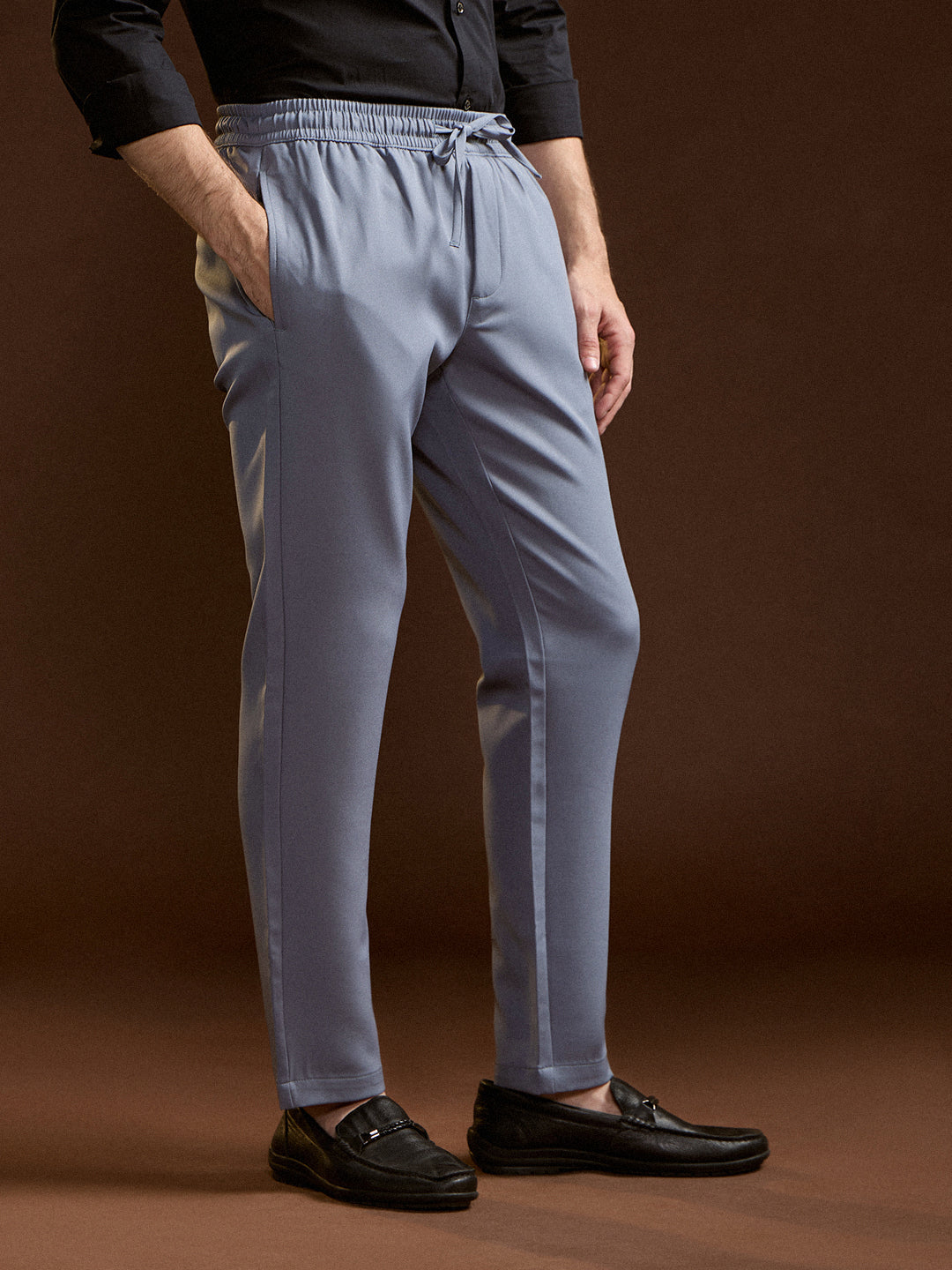 Men Light Blue Slim Fit Formal Trouser