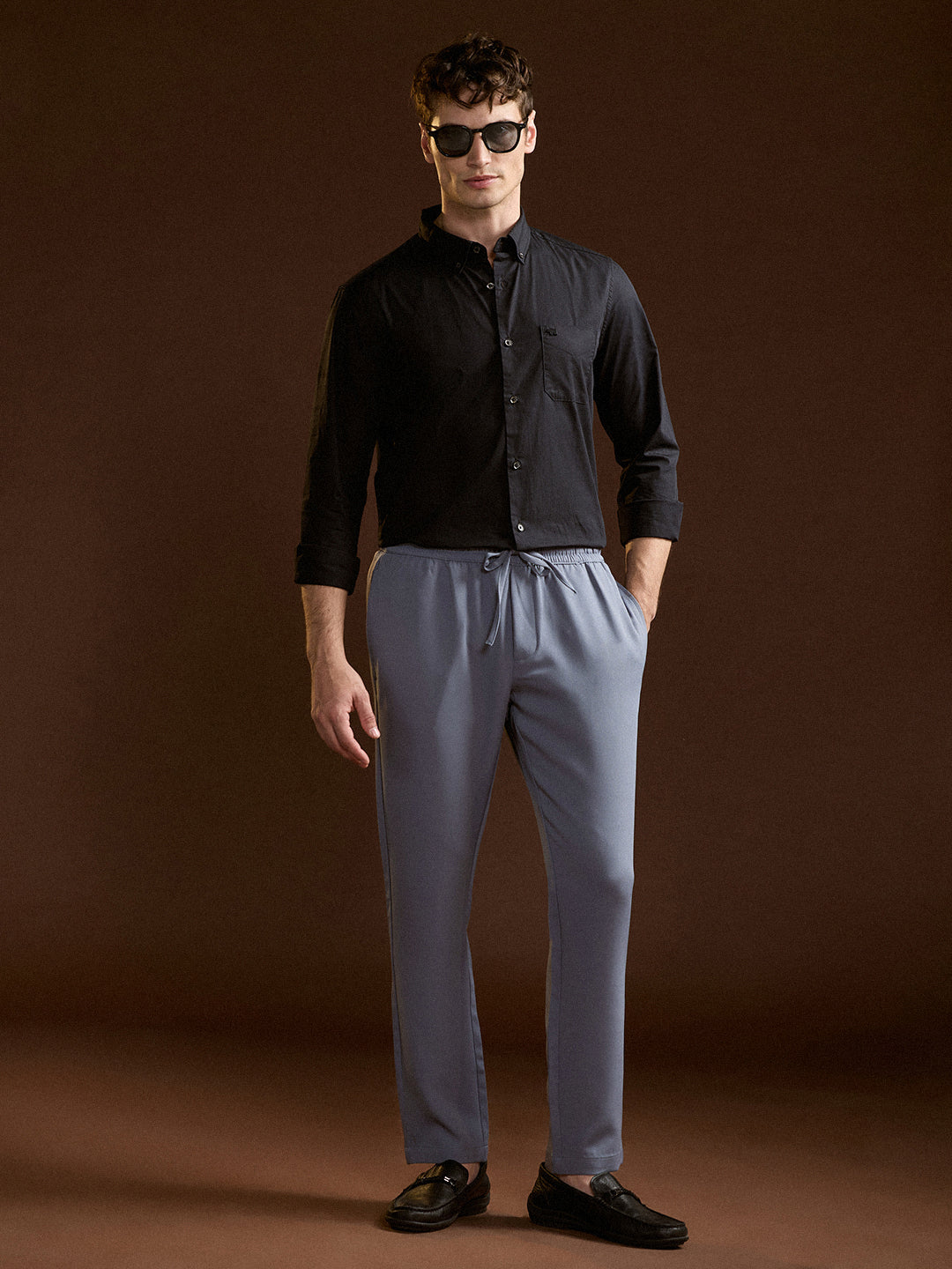 Men Light Blue Slim Fit Formal Trouser