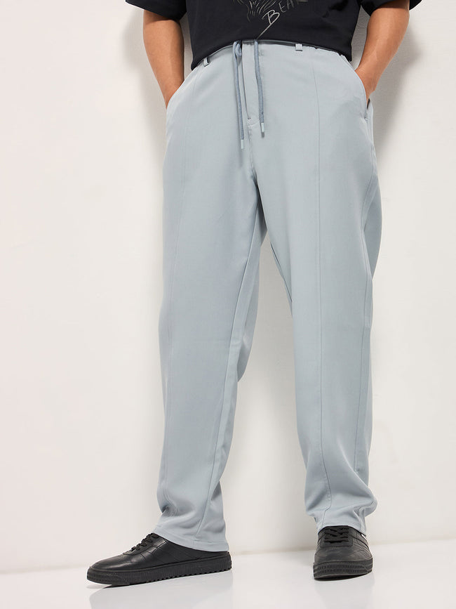 Men Grey Baggy Fit Polyester Blend Trousers