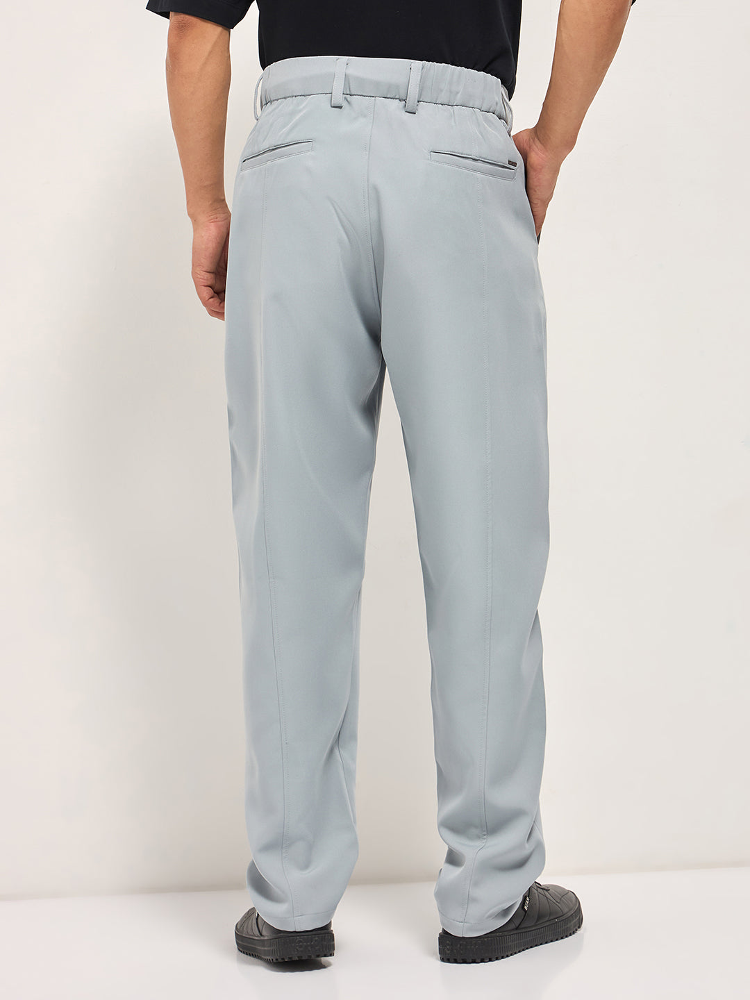 Men Grey Baggy Fit Polyester Blend Trousers