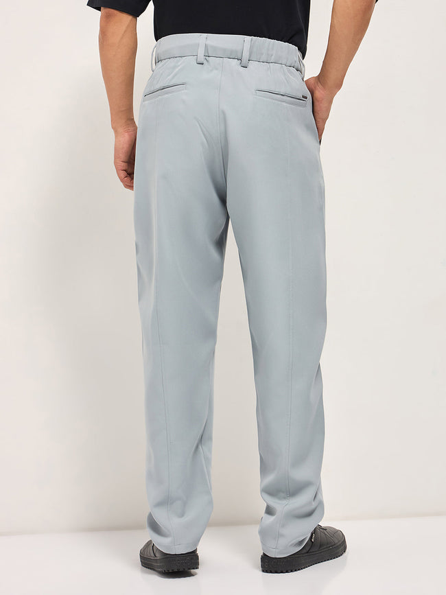 Men Grey Baggy Fit Polyester Blend Trousers