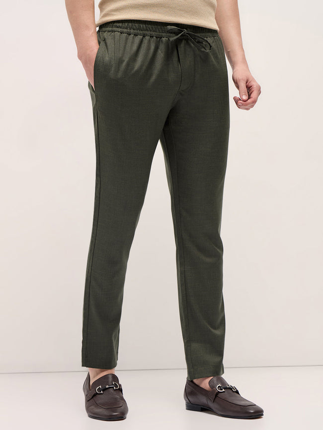Men Olive Green Slim Fit Formal Trouser
