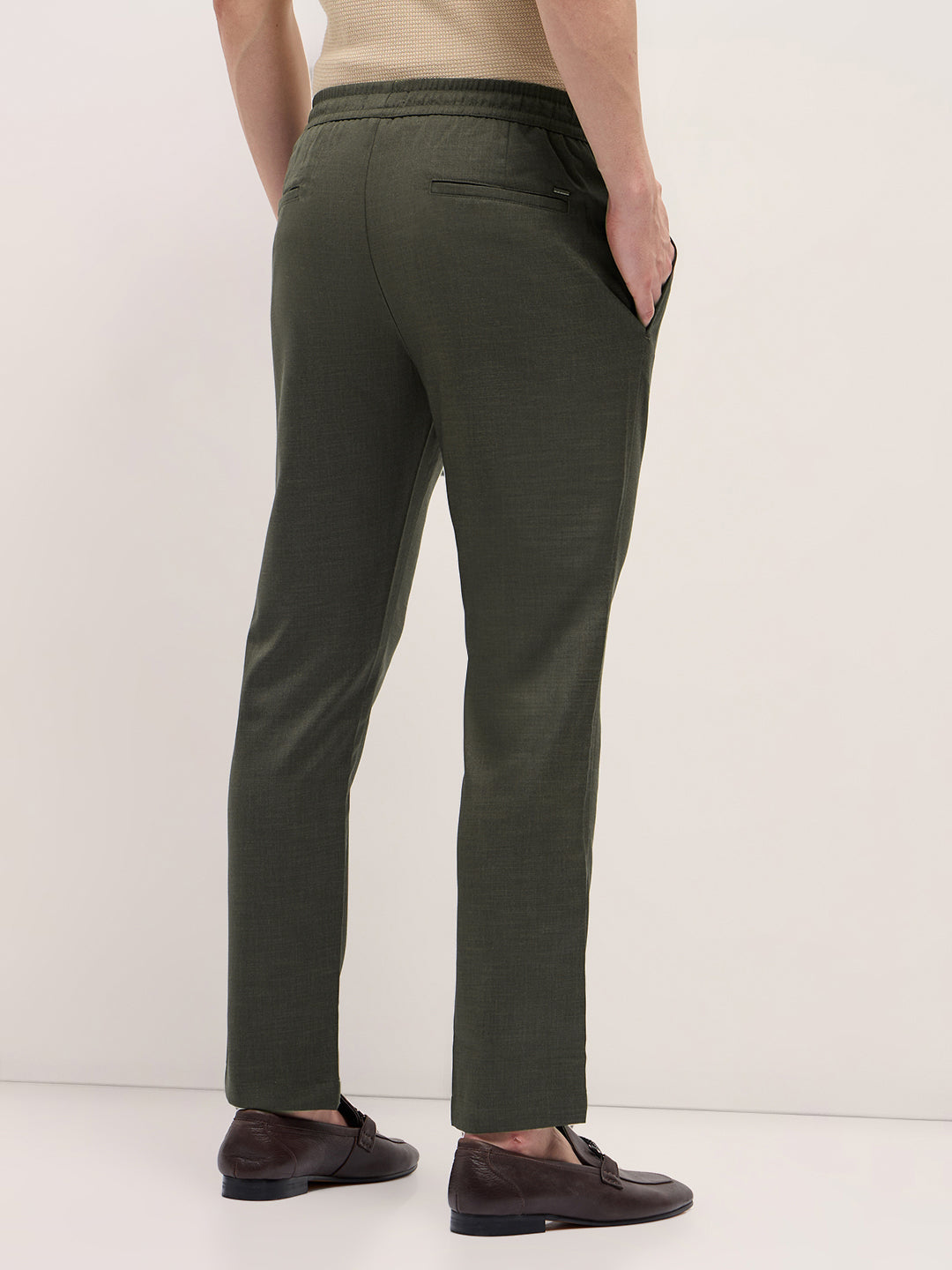 Men Olive Green Slim Fit Formal Trouser