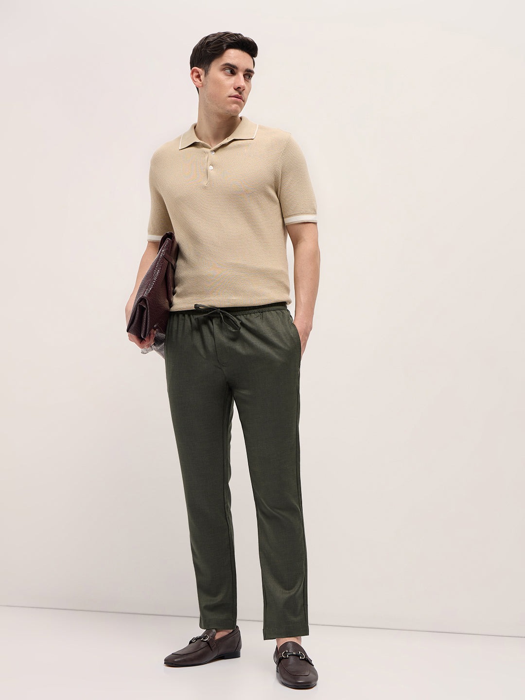 Men Olive Green Slim Fit Formal Trouser