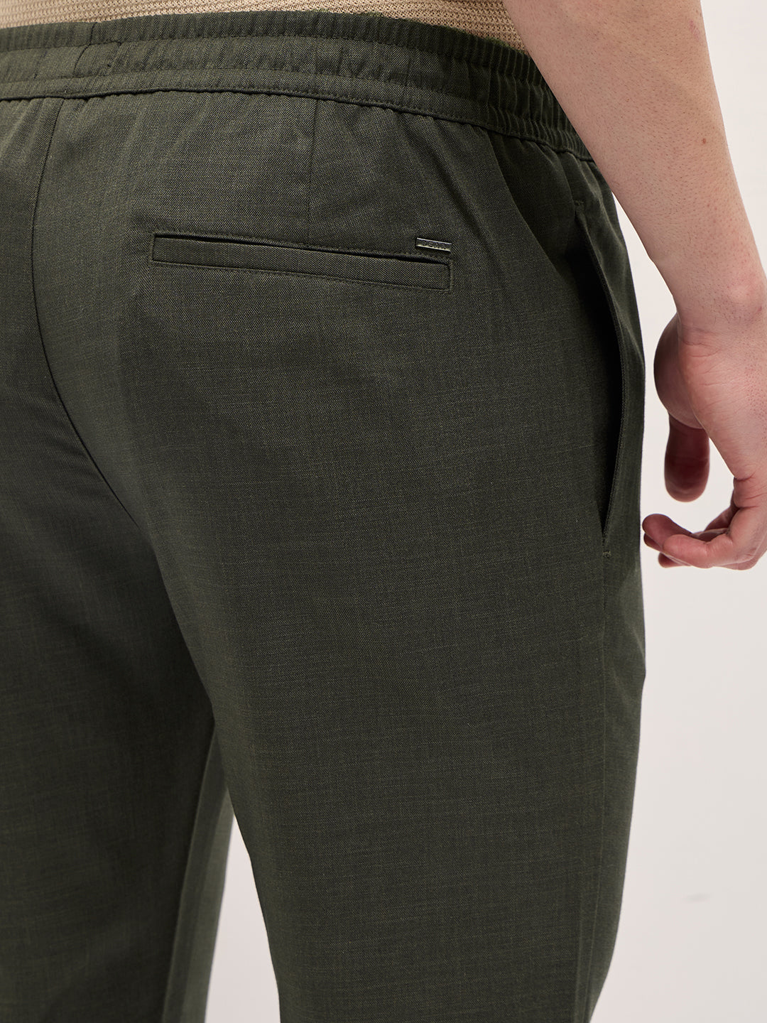 Men Olive Green Slim Fit Formal Trouser