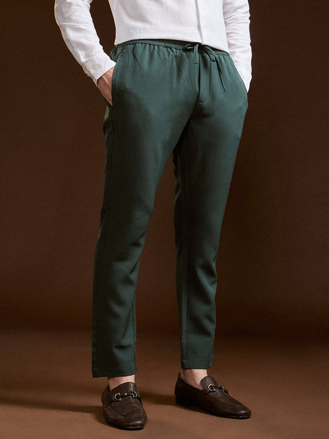 Men Green Slim Fit Formal Trouser
