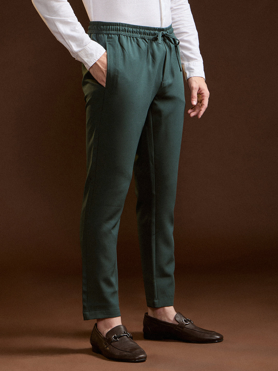 Men Green Slim Fit Formal Trouser