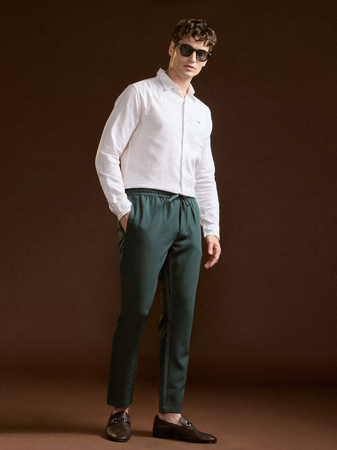 Men Green Slim Fit Formal Trouser