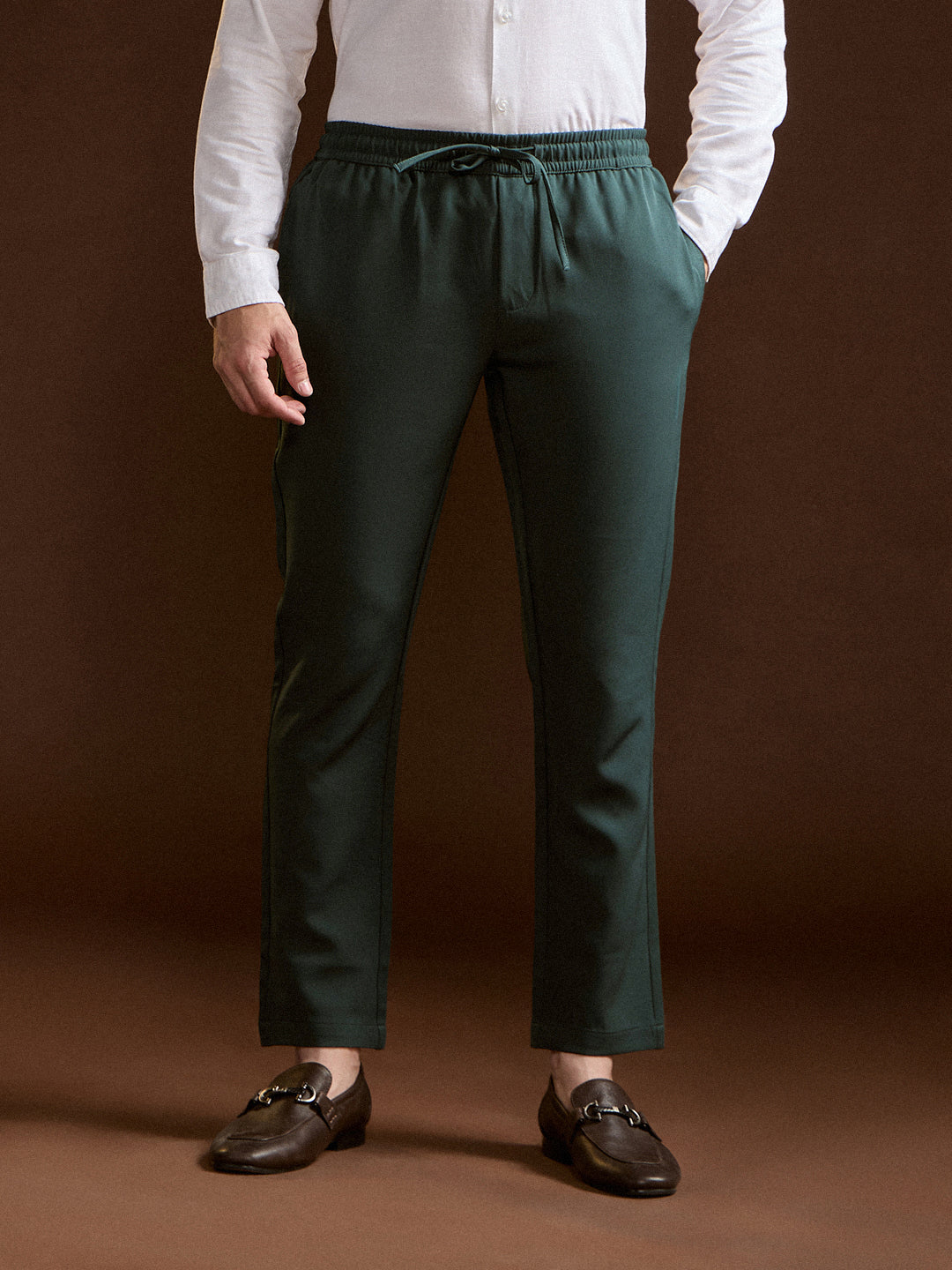 Men Green Slim Fit Formal Trouser