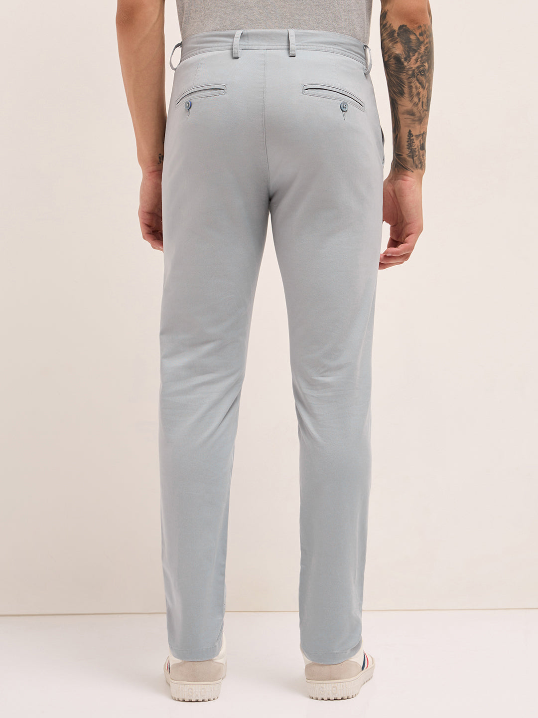 Men Cotton Solid Casual Trouser