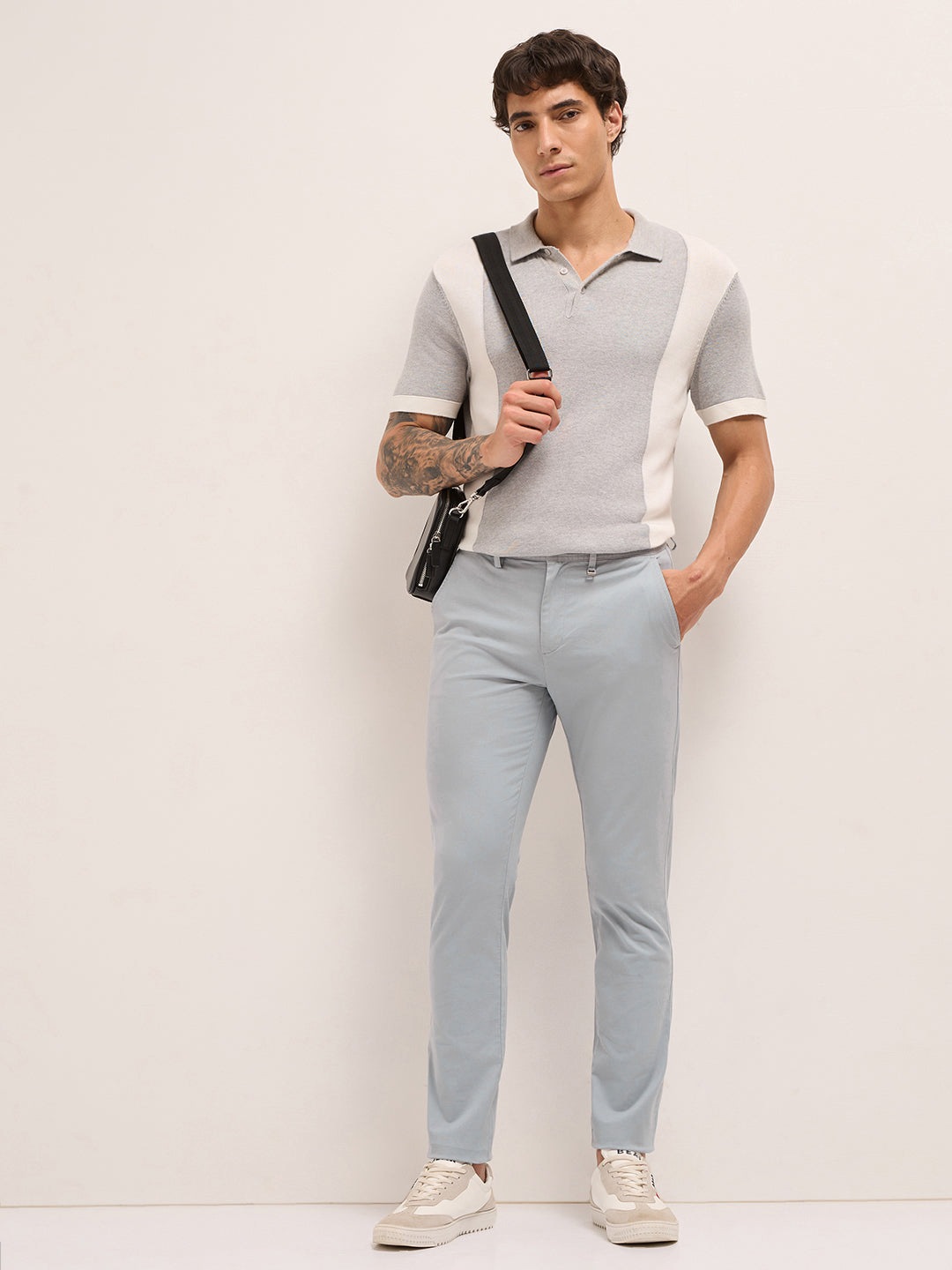 Men Cotton Solid Casual Trouser