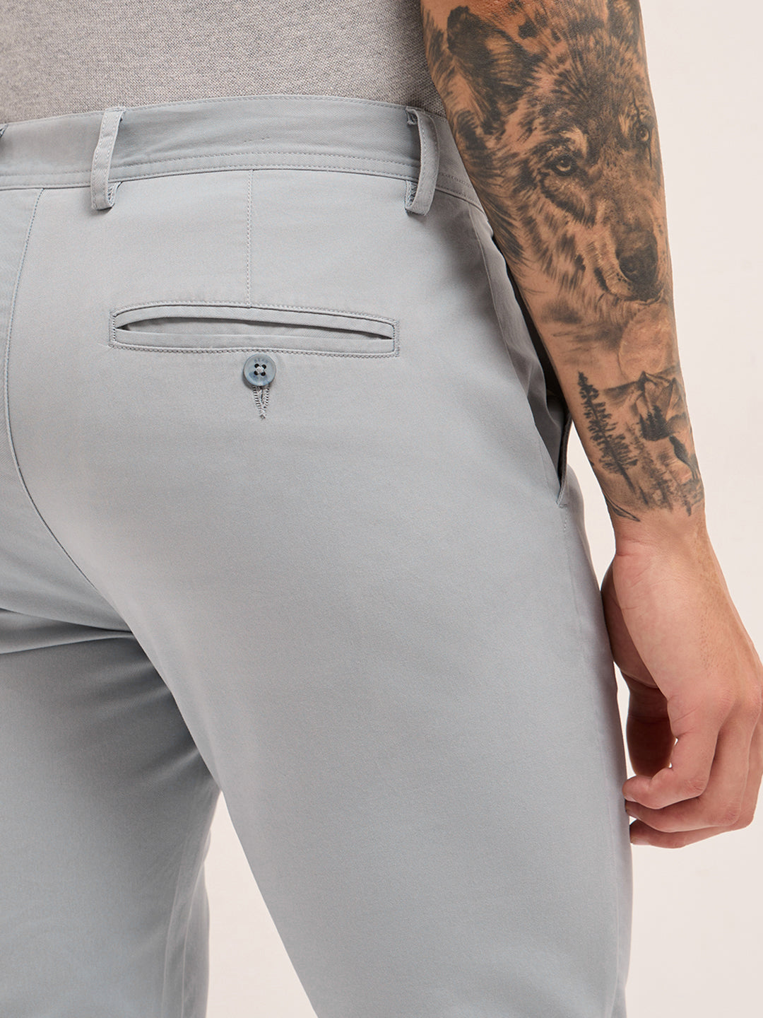 Men Cotton Solid Casual Trouser