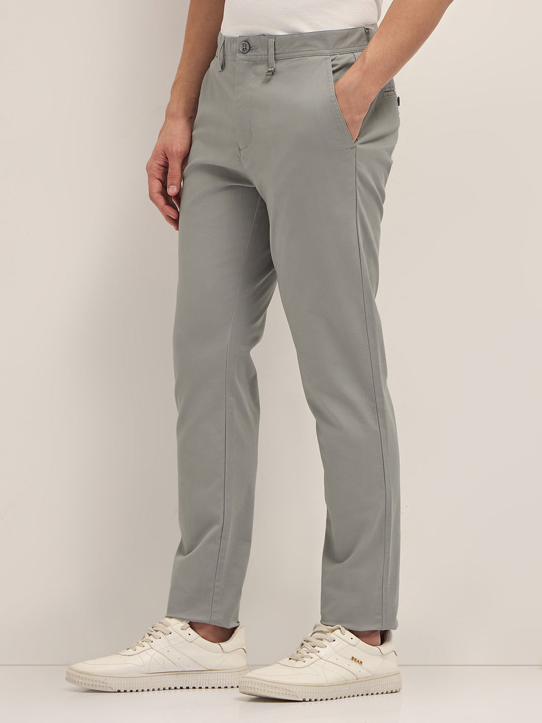 Men Solid Cotton Casual Trouser