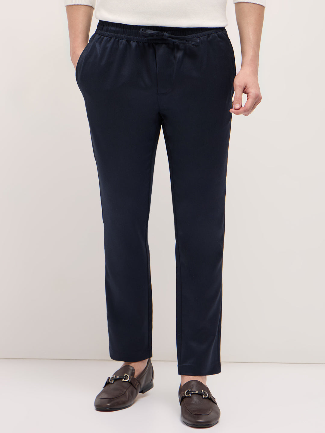 Men Navy Blue Slim Fit Formal Trouser